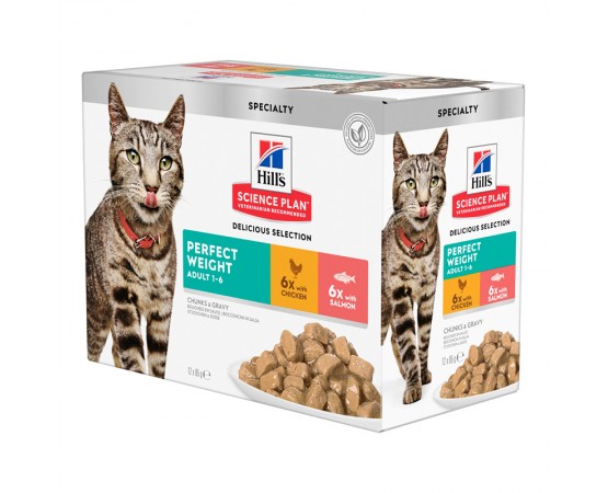 Hill's Science Plan Cat Adult Perfect Weight Nassfutter Multipack Huhn & Lachs 12 x 85g