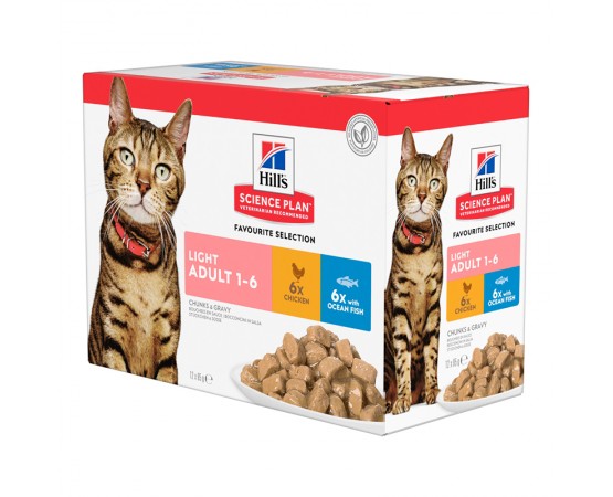 Hill's Science Plan Cat Adult Light Nassfutter Multipack Huhn, Rind & Meeresfisch 12 x 85g